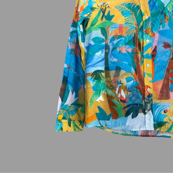 SEZANE x G. KERO Aqua Blue & Yellow Colorful Tropical Pierro Button Down Shirt - Picture 12 of 15